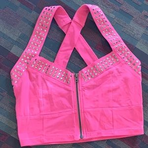 Pink studded Crop Cami